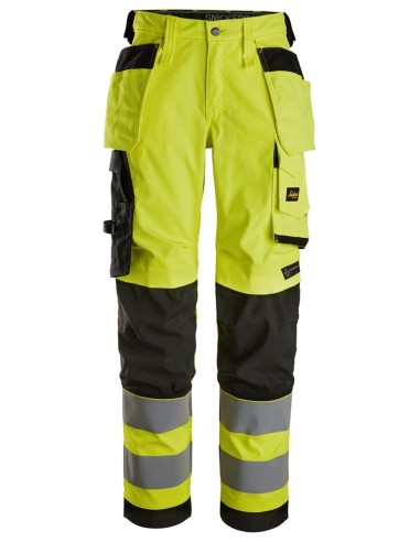 6743 Pantalones largos de trabajo elasticos de alta visibilidad clase 2 para mujer bolsillos flotantes amarillo/negro