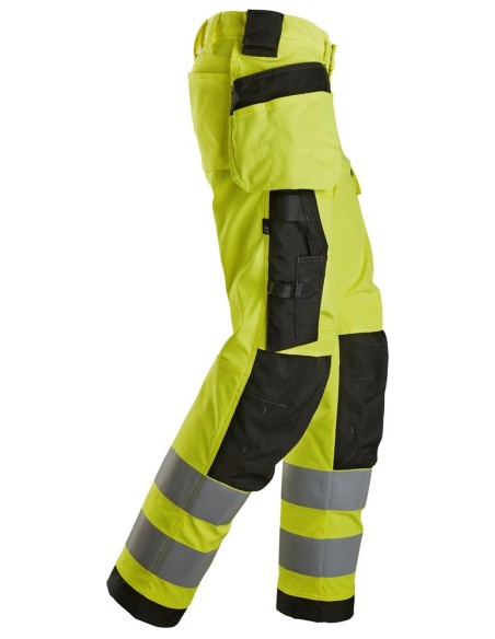 6743 Pantalones largos de trabajo elasticos de alta visibilidad clase 2 para mujer bolsillos flotantes amarillo/negro