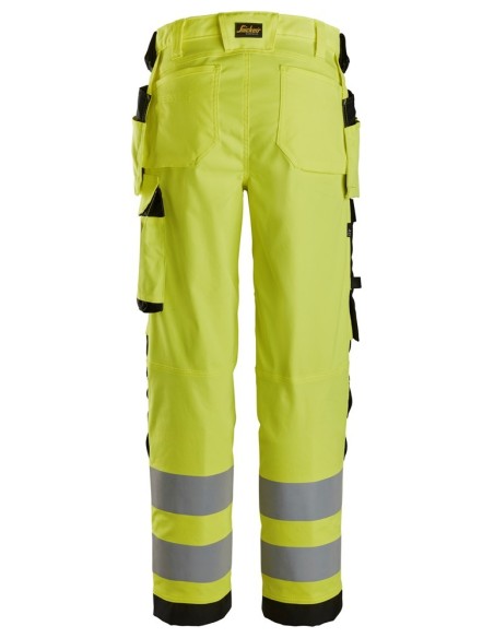 6743 Pantalones largos de trabajo elasticos de alta visibilidad clase 2 para mujer bolsillos flotantes amarillo/negro