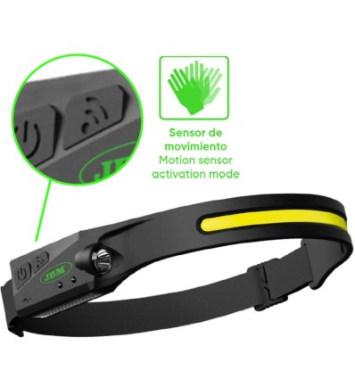 LINTERNA FRONTAL CABEZA LED COB 90-350 LUMENS RECARGABLE C/SENSOR DE MOVIMIENTO
