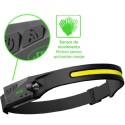 LINTERNA FRONTAL CABEZA LED COB 90-350 LUMENS RECARGABLE C/SENSOR DE MOVIMIENTO
